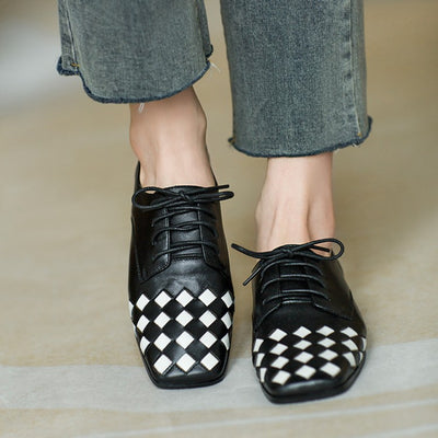 Zapatos Retro Británicos para Mujer con Tacón Cuadrado y Punta Cuadrada