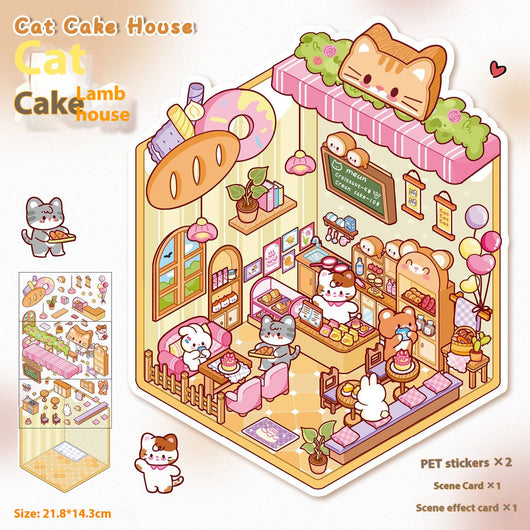 Diy Notebook Decompression Stacking Miniature Sticker set featuring a cute cartoon hot pot shop scene with animal characters. - Image 17