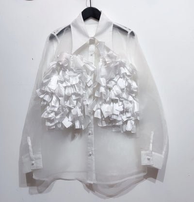 Blusa Transparente Elegante de Organza con Mangas Largas - Image 7