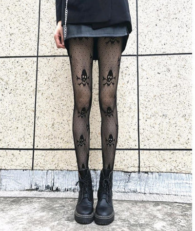 Medias de Malla Negra con Calavera para Mujer - Calcetines Halloween Fishnet - Image 2