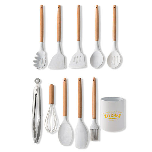 Juego de Utensilios de Cocina con Mango de Madera y Silicona Marmoleada - Image 4