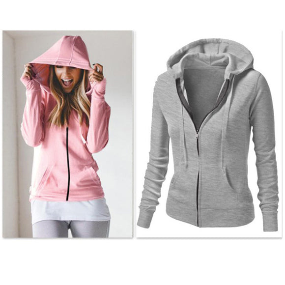 Sudadera Hoodie Larga Mujer - Abrigo Casual de Color Liso