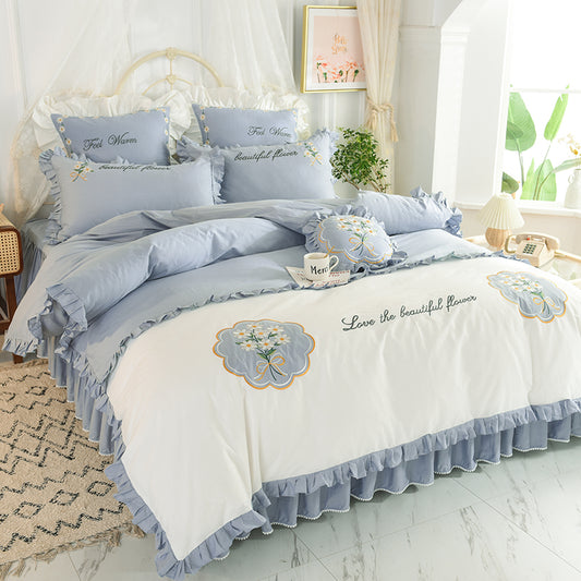 Juego de Cama Infantil de 4 Piezas en Algodón con Volantes y Bordado de Flores - Image 2