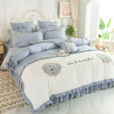 Juego de Cama Infantil de 4 Piezas en Algodón con Volantes y Bordado de Flores - Image 2