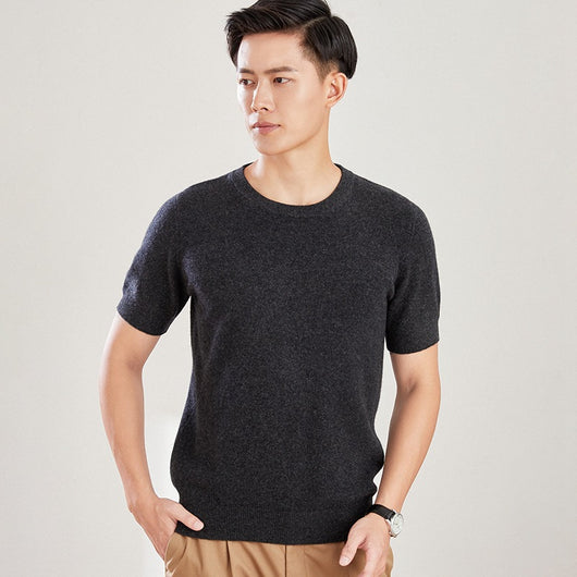 Suéter de Lana Pura Cuello Redondo Manga Corta para Hombre - Otoño e Invierno - Image 11