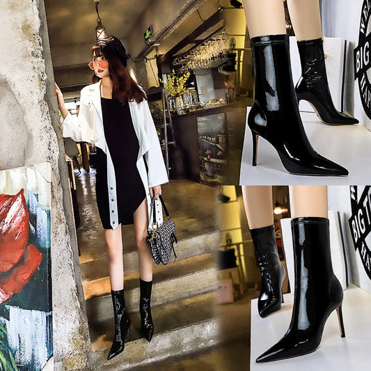 Botas Tobilleras de Charol Brillante con Stretch - Diseño Sexy y Ajustado