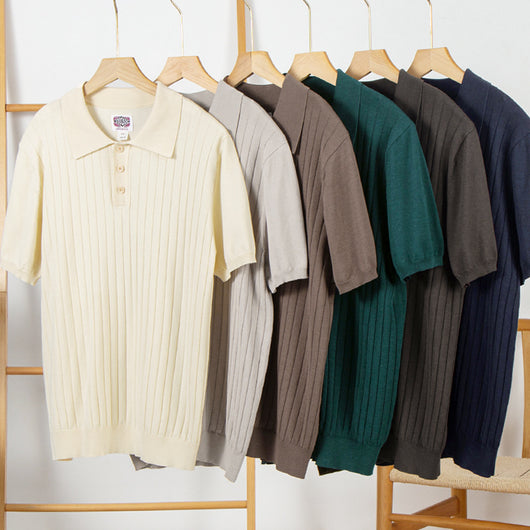 Polo de Seda Mulberry Italiano Premium Hombre - Cuello Solapa Retro Americano Rayas Tejidas