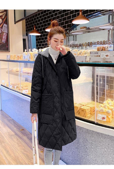 Chaqueta Acolchada Mujer Talla Grande con Capucha - Diseño Rombos Cuadros Oversize - Image 12