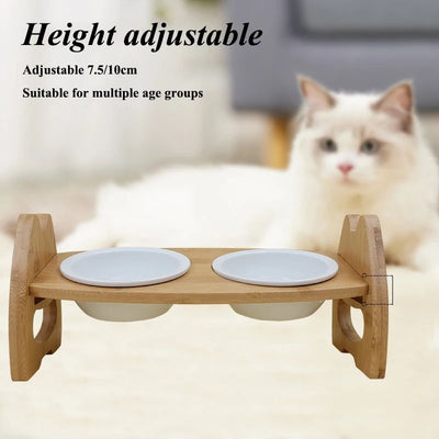 Comedero Doble de Cerámica con Soporte de Madera Ajustable para Perros y Gatos - Image 4