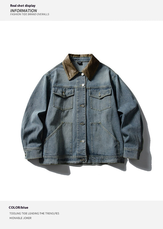 Chaqueta Denim Retro con Bolsillos Múltiples y Solapas en Contraste para Mujer - Image 16