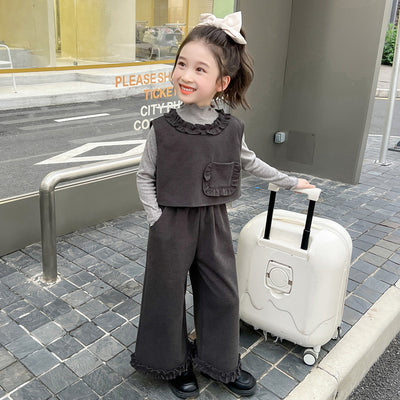 Conjunto de Tres Piezas: Chaleco Stringy Selvedge Fashionable para Niñas - Image 2