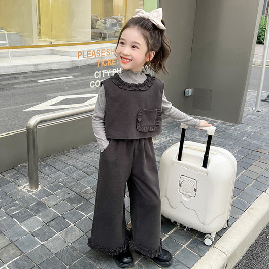 Conjunto de Tres Piezas: Chaleco Stringy Selvedge Fashionable para Niñas - Image 2