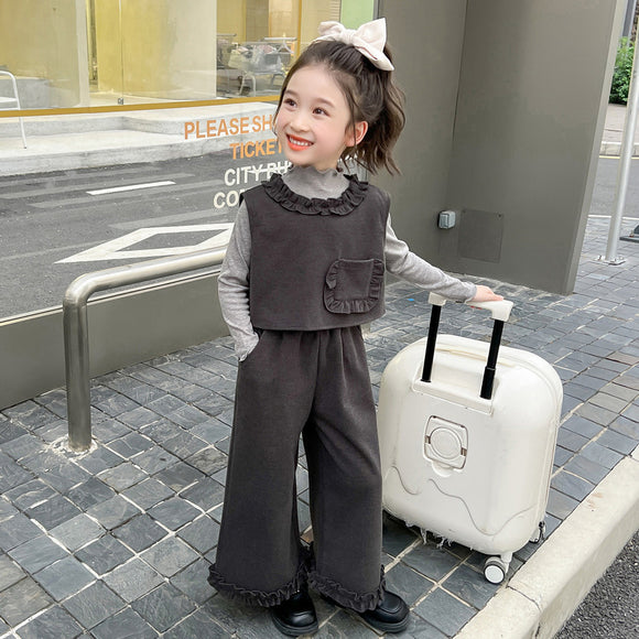 Conjunto de Tres Piezas: Chaleco Stringy Selvedge Fashionable para Niñas