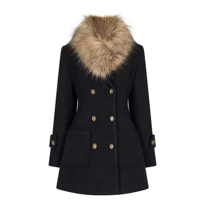Abrigo Vintage Negro con Cuello de Pelaje Oversized - Image 9