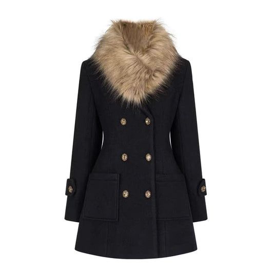 Abrigo Vintage Negro con Cuello de Pelaje Oversized - Image 9