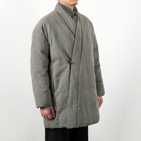 Chaqueta Acolchada Estilo Chino de Algodón y Lino para Hombre
