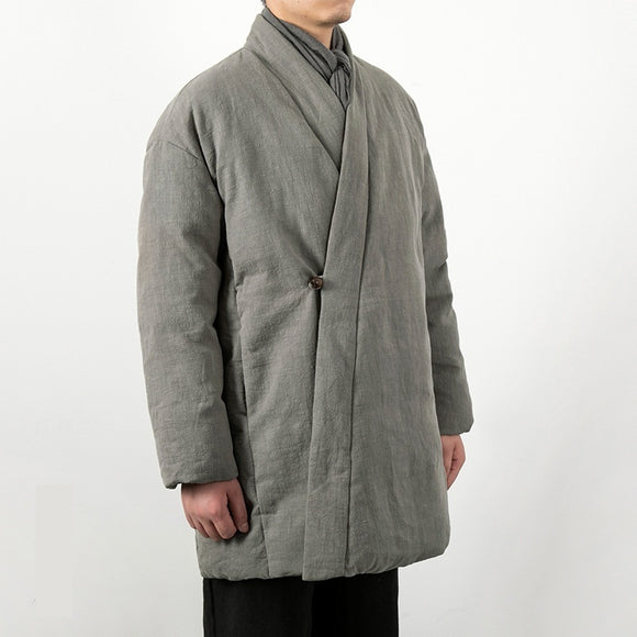 Chaqueta Acolchada Estilo Chino de Algodón y Lino para Hombre