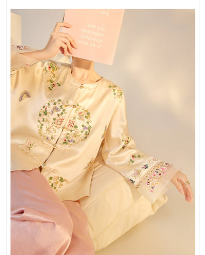 Blusa Larga Estilo Chino Premium con Bordado y Estampado Artesanal - Image 23