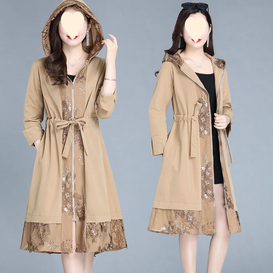 Abrigo Trinchera Elegante Talla Grande para Mujer Largo