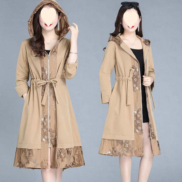 Abrigo Trinchera Elegante Talla Grande para Mujer Largo