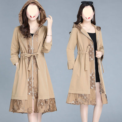 Abrigo Trinchera Elegante Talla Grande para Mujer Largo
