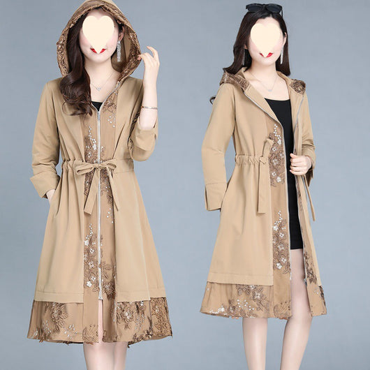 Abrigo Trinchera Elegante Talla Grande para Mujer Largo