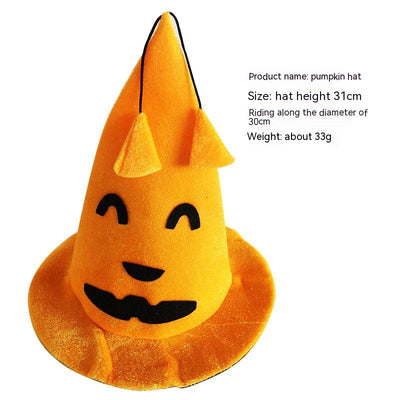 Orange pumpkin hat with a smiling jack-o'-lantern face, featuring a conical shape and small stem detail. - Image 5