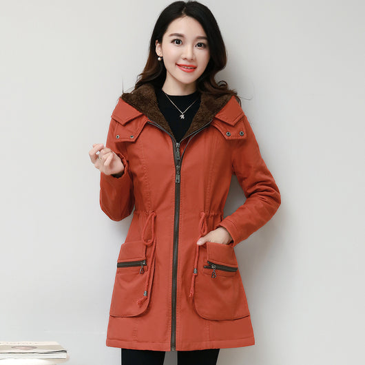 Abrigo de Algodón Polar con Capucha para Mujer - Talla Plus