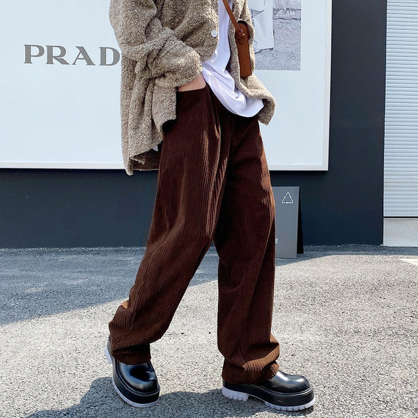 Pantalones de Pana Vintage Cintura Alta para Hombre - Corte Recto Amplio