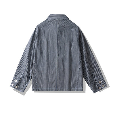 Chaqueta Motociclista Denim a Rayas con Múltiples Bolsillos - Image 33