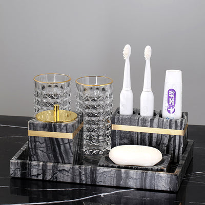 Juego de Baño Mármol Lujo - Set Completo de 5 Piezas