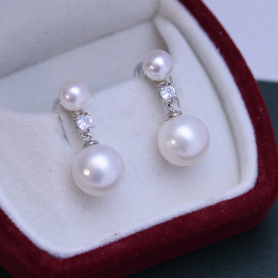 Aretes de Perlas Dobles Brillantes Círculo Perfecto Agua Dulce 6-11mm Blanco - Image 5
