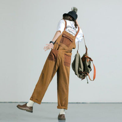Pantalón Retro Holgado con Tirantes de Trabajo a Juego de Colores - Image 3