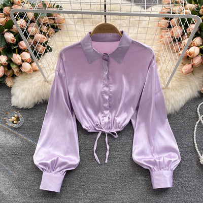 Top Crop Satinado Ajustado Estilo Cocción Ligera para Mujer - Image 12