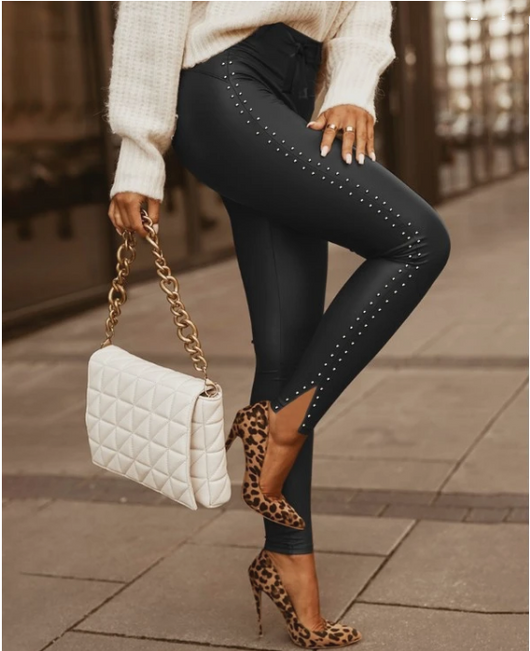 Pantalones de Cuero Ajustados con Cinturón de Talle - Image 9
