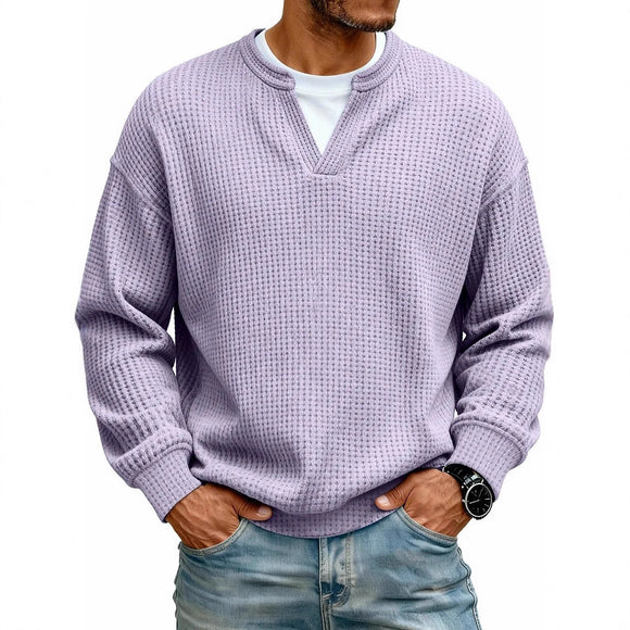 Suéter Masculino Texturizado com Gola V - Manga Longa Casual Versátil