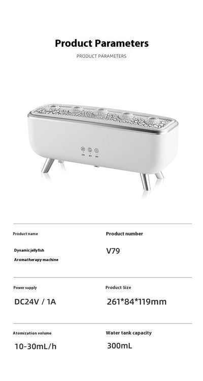 White rectangular ultrasonic humidifier with a textured top, silver legs, and control icons for mist, rotation, and light. - Image 8