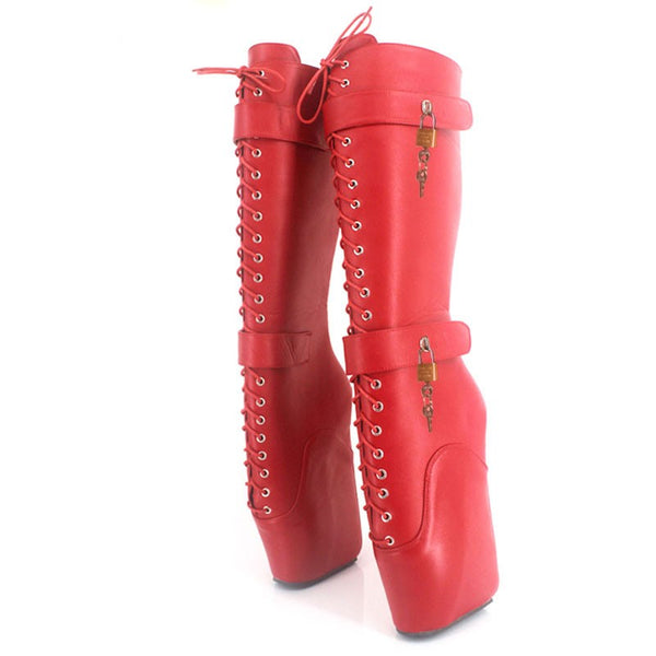 Bota Elástica Ajustada Talla Grande con Tacón Alto y Amarre