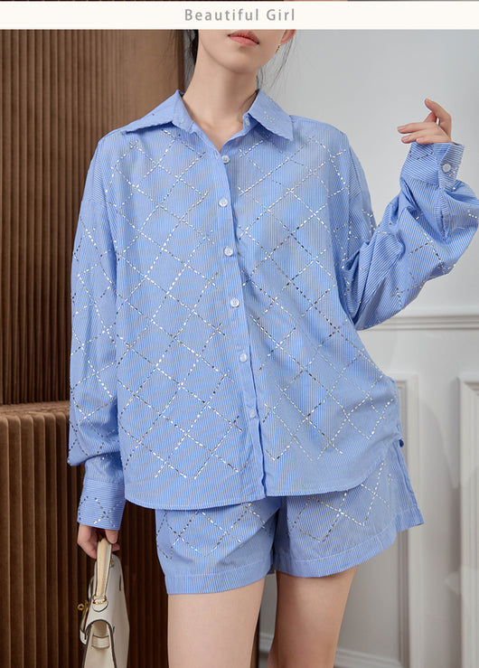 Conjunto Casual de Blusa y Shorts Azul para Mujer - Image 3