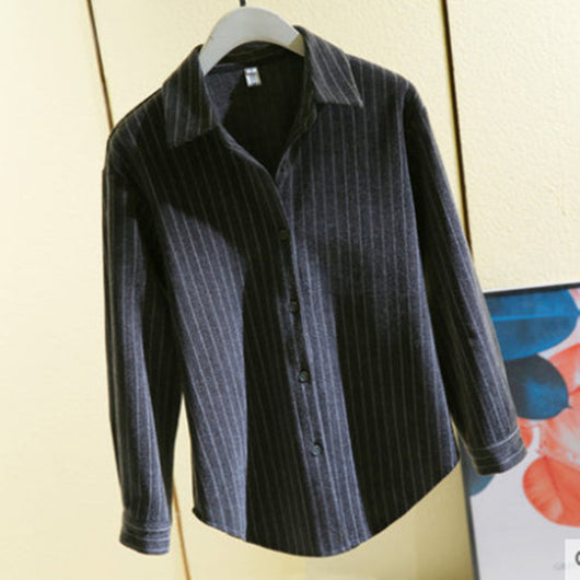 Blusa Larga de Rayas Verticales en Tela Cepillada para Mujer