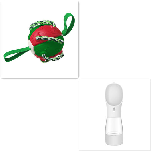 Red and green interactive dog football soccer ball with rope and fabric tabs for training and outdoor play. - Image 16