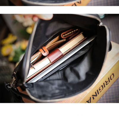 Bolsa de Cuero para Hombre Bandolera Un Hombro Piel Vacuna Suave - Image 13