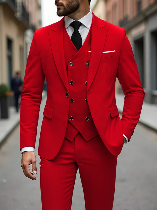 Traje de Negocios Tres Piezas Doble Botonadura para Hombre - Image 14
