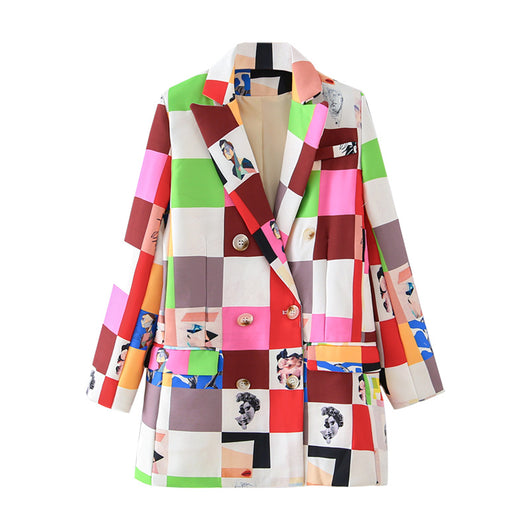 Saco Blazer Doble Botonadura con Estampado Graffiti para Mujer