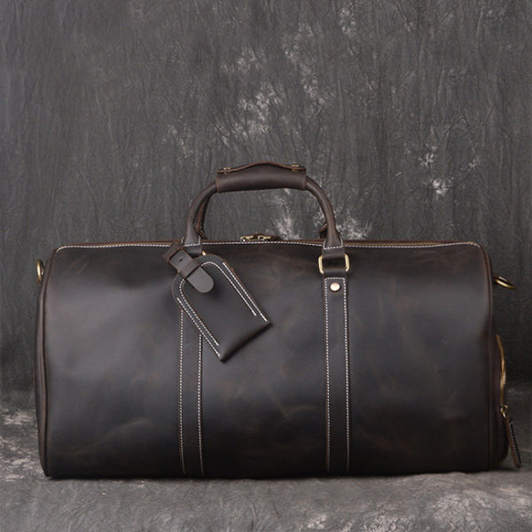 Bolsa de Viaje Retro en Cuero Genuino - Gran Capacidad Portátil para Hombre