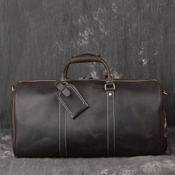 Bolsa de Viaje Retro en Cuero Genuino - Gran Capacidad Portátil para Hombre