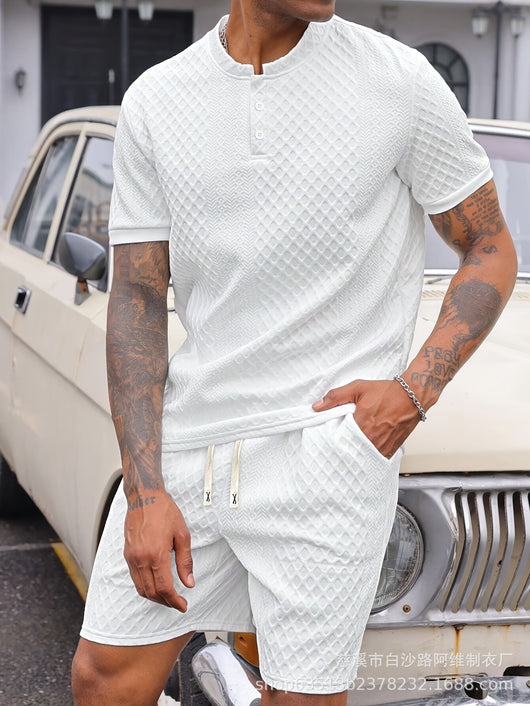 Conjunto Corto de Verano para Hombre con Estampado Jacquard y Cuadros - Image 9
