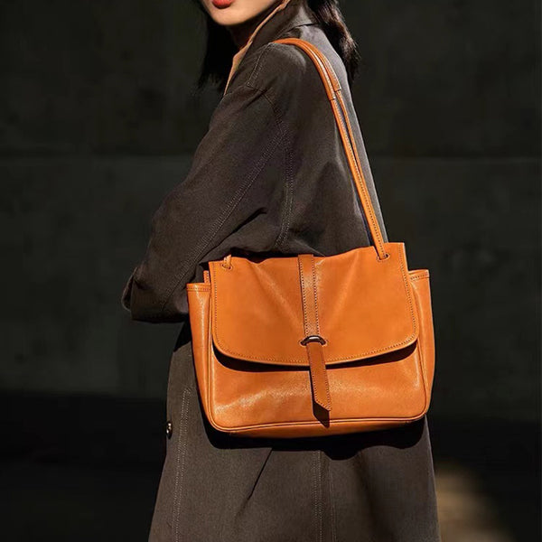 Bolsa Mensajera Retro de Cuero Curtido al Vegetal con Gran Capacidad