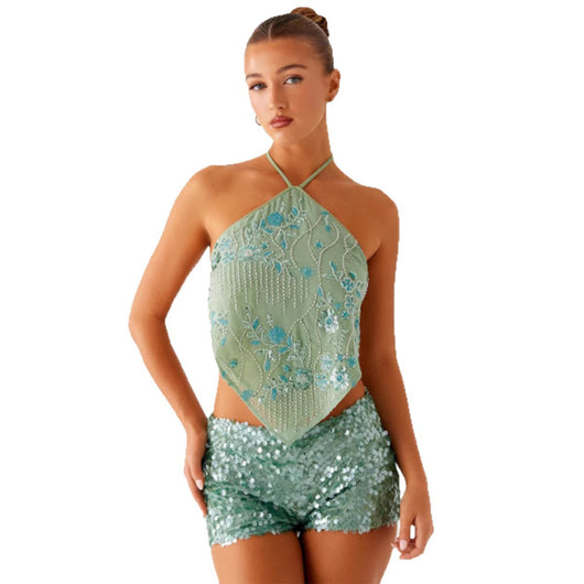 Blusa Elegante con Lentejuelas, Bordados y Espalda Descubierta - Image 5