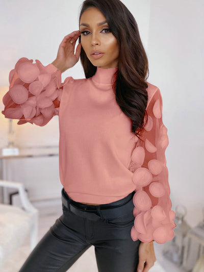 Blusa Elegante Cuello Alto con Mangas Abullonadas en Mesh - Image 19